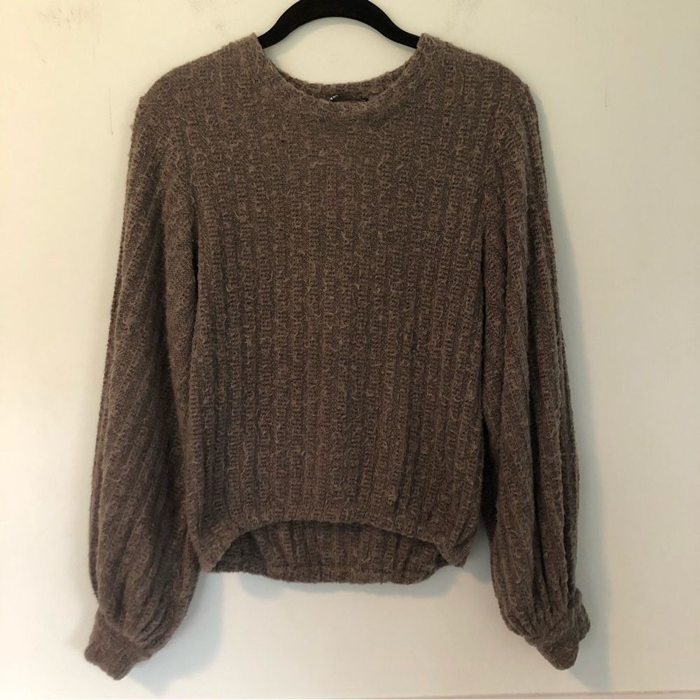 Zara Gray Fuzzy Long Sleeve Sweater Size Small